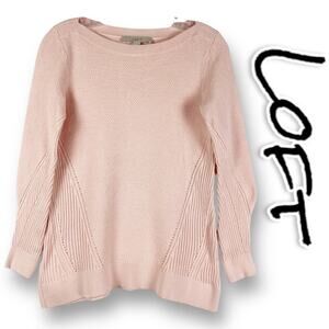 Loft Mixed Knit Cable Knit Baby Pink Sweater 100% Cotton Pullover Womens Sz XSP